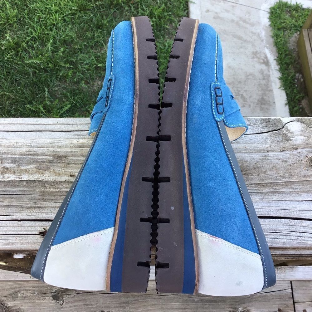 Girotti Blue Suede Penny Loafers Size 39 - Picture 5 of 13